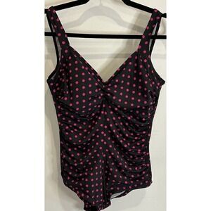 Gabar Retro Style One Piece Swimsuit Black Bright Pink Dots Ruched 12